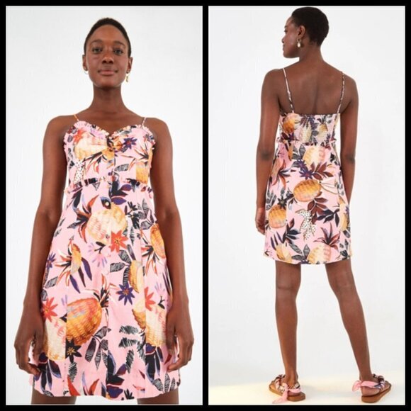 💕FARM RIO💕 Pink Pineapple Mini Dress Medium NWT - Picture 1 of 16